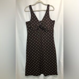 Vintage Karin Stevens Women’s Brown and White V-Neck Polka Dot Dress Size 16